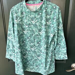 NEW Isaac Mizrahi Live! QVC Soho Printed 3/4 Sleeve Top Sz M Green Floral Soft